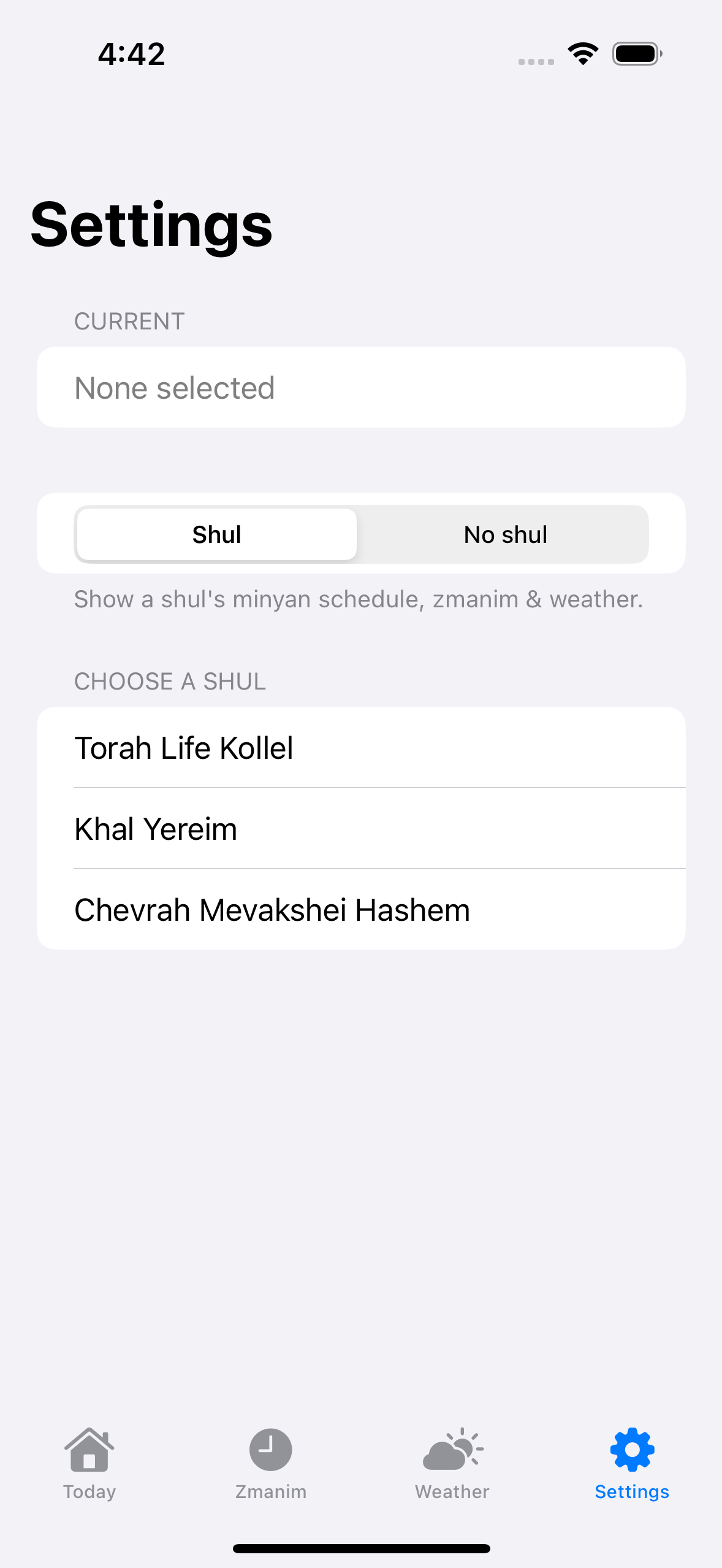 Settings · No shul · light