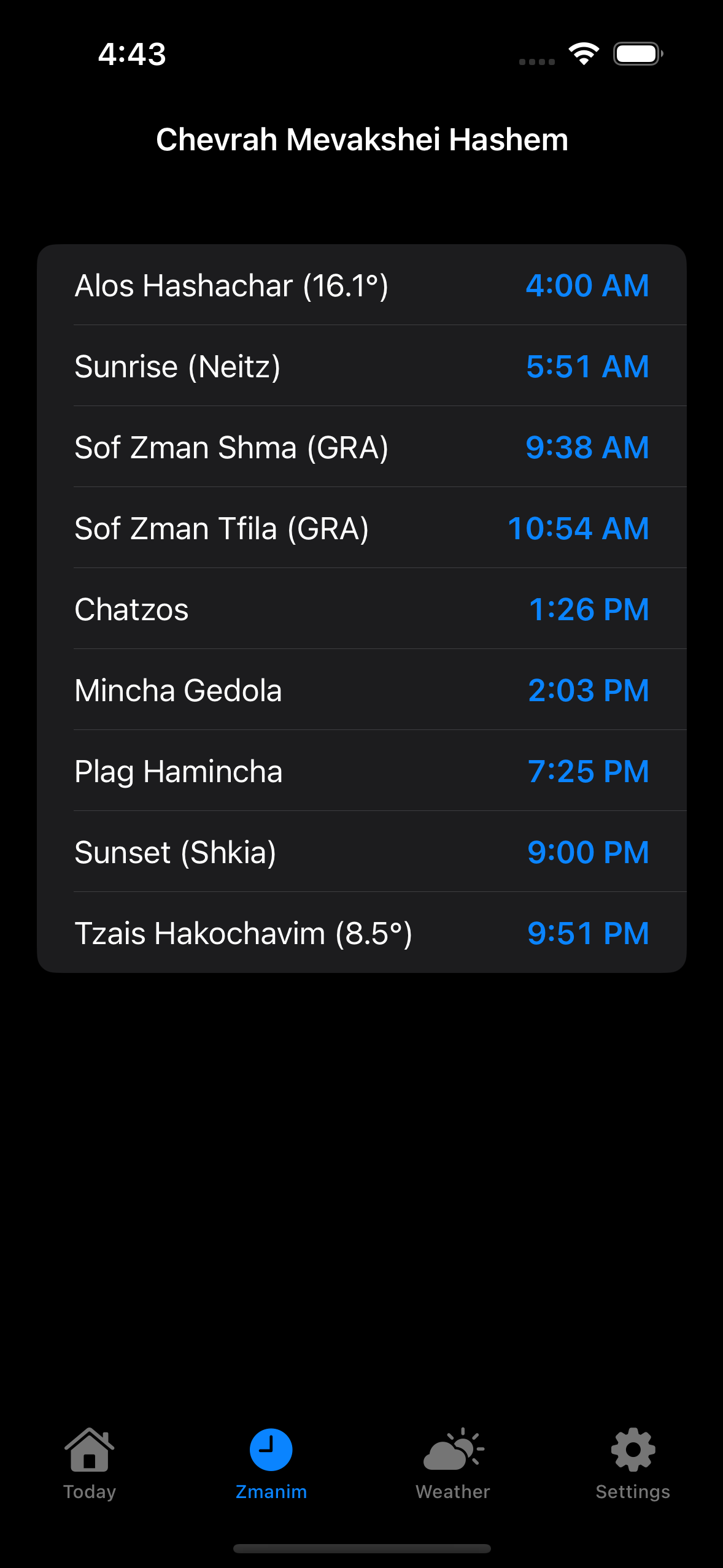 Zmanim · Shul · dark
