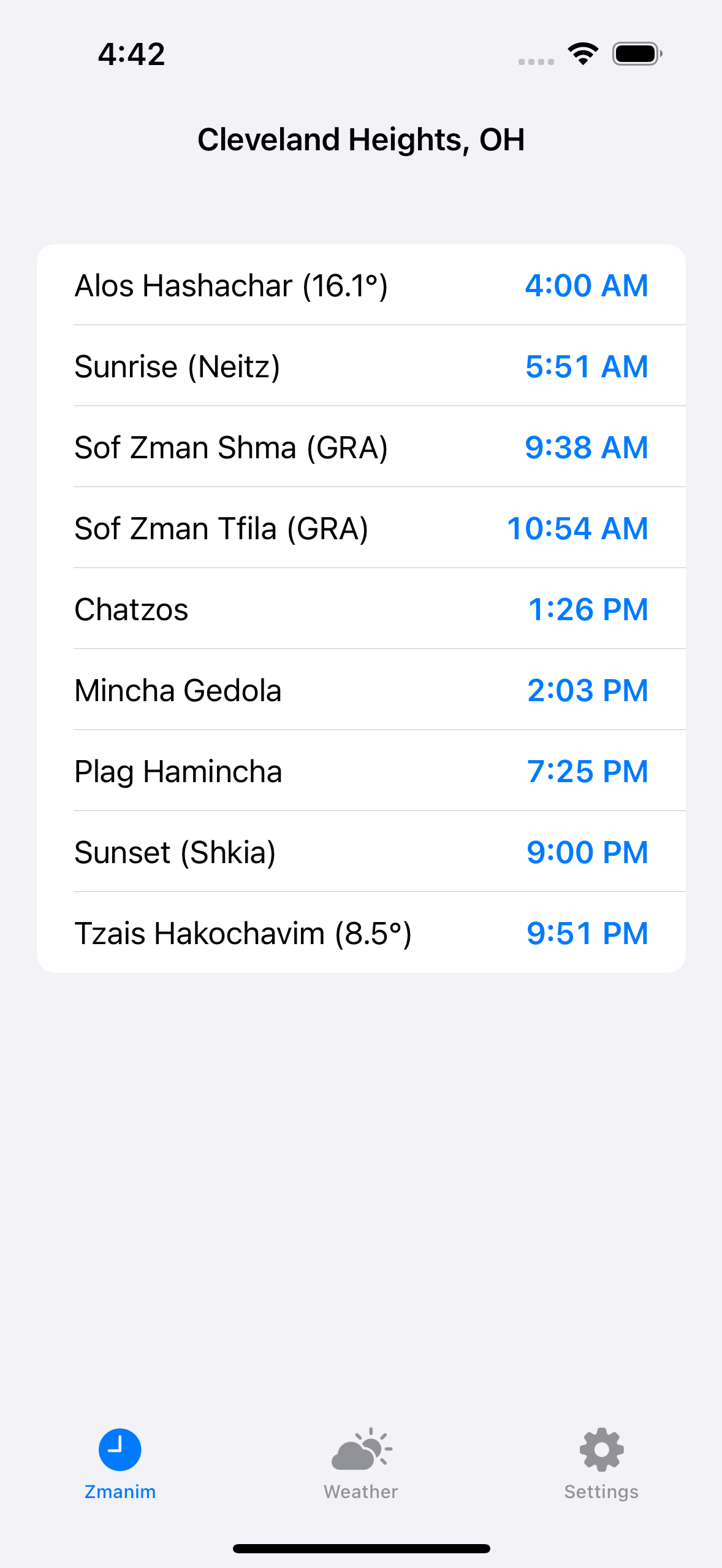 Zmanim · No-Shul location · light