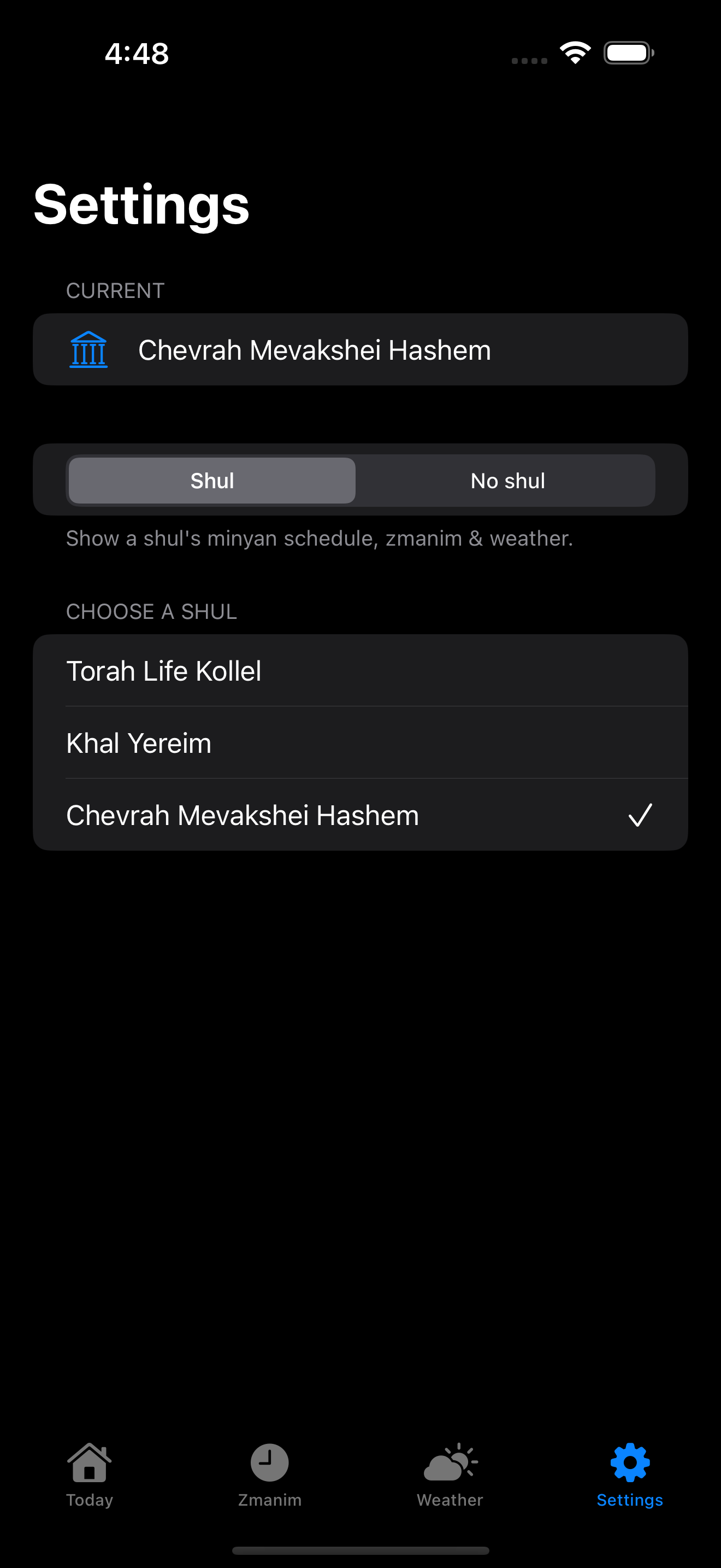 Settings · Shul · dark