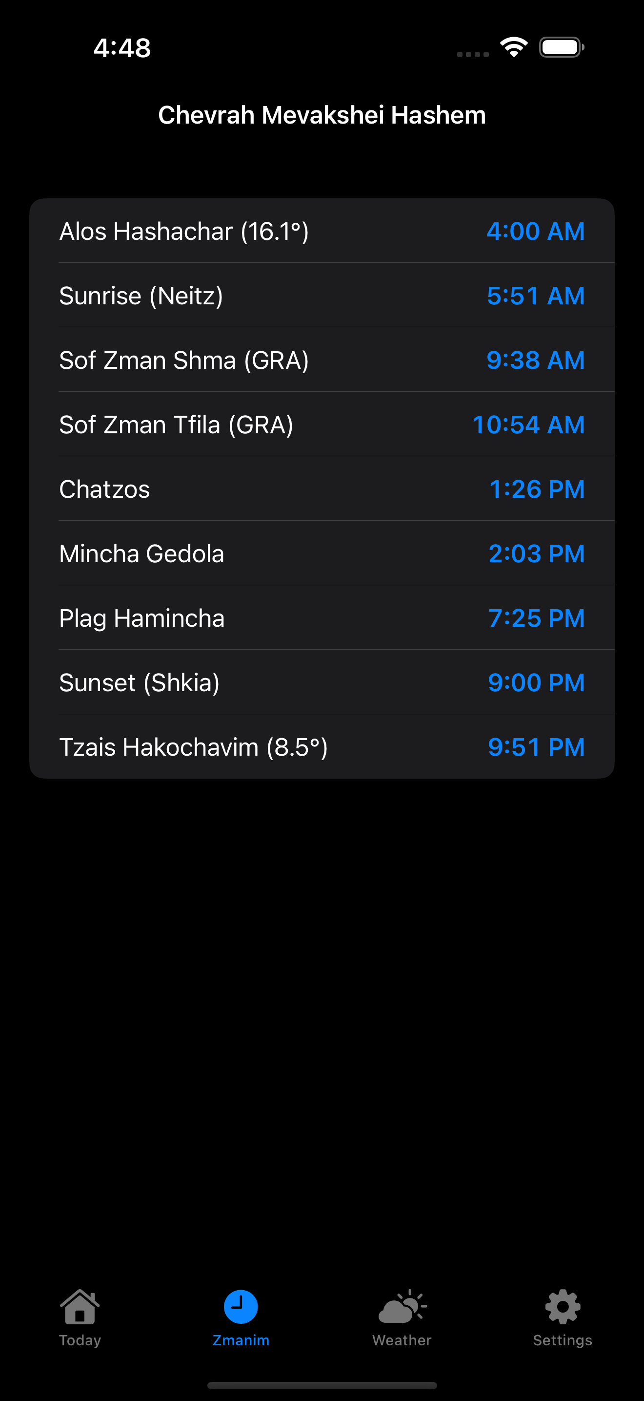 Zmanim · Shul · dark