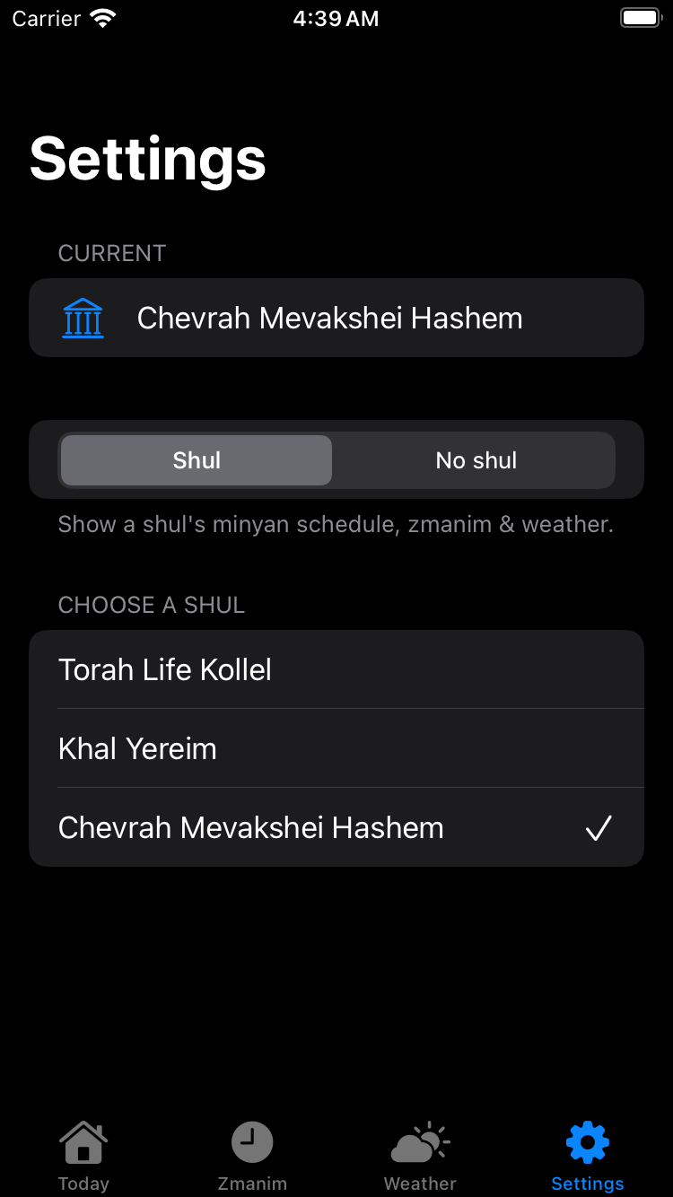 Settings · Shul · dark