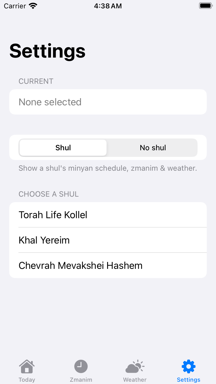 Settings · No shul · light
