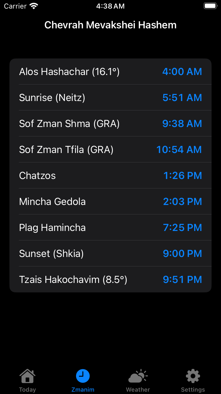 Zmanim · Shul · dark