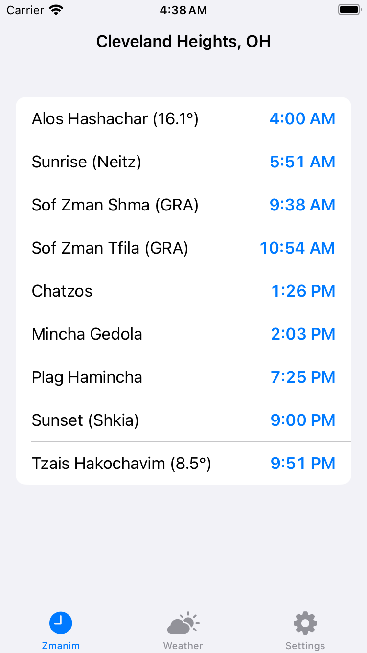 Zmanim · No-Shul location · light